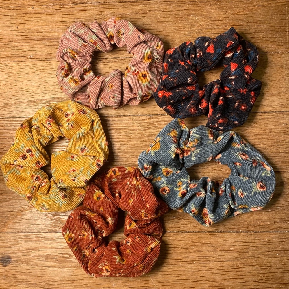Floral Corduroy Autumn Winter Scrunchie Pack Hair Tie Accessory